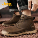 Jeep Jeep Martin Boots Herren Winter 2024 Neues echtes Leder weicher Sohle bequemer High Top Herrenschuhe und vielseitige Freizeit Lederstiefel Khaki 42