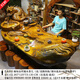 Tea table with mouth-carved tree roots, golden silk nanmu root carving tea table, tea table, camphor wood special-shaped wood carving living room carving flowing water tea art table 2 MH9864