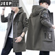JEEP SPIRIT2023 new spring and autumn mid-length men's windbreaker Korean version slim men's over-the-knee plus velvet thickened jacket 1901 camel XL 175