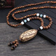 DING FEI ethnic style Rudraksha Bodhi sandalwood pendant long necklace women's Buddhist bead sweater chain men's cotton and linen Tibetan ornaments peace and blessing A29-108