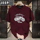 JEEP SPIRIT潮牌棉短袖t恤男夏季2024复古摩托机车印花正肩圆领短袖男T恤 683酒红色 S (建议80-100斤)