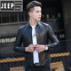 JEEP SPIRIT Jeep leather jacket men's trendy handsome slim fit spring, autumn and winter new thin velvet thickened leather jacket L 90-110Jin Jin equals 0.5kg 1985 model black thin.