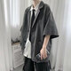 Nasalike [set de cuatro piezas] Summer Traje pequeño traje para hombres Traje suelto Chaqueta de traje suelto Estudiante DK Clase de clase Men Black + Short White Shirt + Tie + Casual Pants l