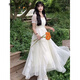 Gloren French dress for women in summer 2023 new chiffon skirt for summer square collar sweet and gentle style fairy princess dress white one size (remarkable number)