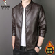 Woodpecker (TUCANO) men's brand high-end official 2025 new Haining genuine leather jacket men's slim-fit stand-up collar goatskin jacket casual pure black strong and soft spring and autumn style XL 180 recommended 125-140 Jin Jin equals 0.5 kg