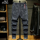 Cool Wan Harun Jeans Men's Loose and Elastic Large Size Plus Fatty Firm Firm Waist Extra Large Size Fatty Pants 300 Jin [Jin equals 0.5 kg] Black 808 5XL [230 Jin [Jin equals 0.5 kg] About]