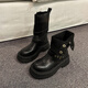 Yupinjia British style Martin boots for women retro mid-tube thick-soled black short boots brown Maillard slimming and heightening short boots black 38