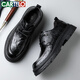 CARTELO men's leather shoes thick-soled hand-scratch pattern anti-wrinkle business casual shoes cowhide breathable lace-up leather shoes men 9946 black 42