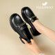 Fuguiniao Spring and Automne en cuir chaussures Femme Chaussures célibataires en cuir Chauffes de mode pour femmes Style littéraire épaisse semelle confortable Bouche profonde Travail de banlieus