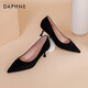 Daphne tacones altos para mujeres, tacones delgados de gamuza, temperamento profesional puntiagudos puntiagudos, terciopelo negro (tacones de 5 cm) 36