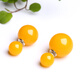 Fat Donglai's same style beeswax earrings for women amber chicken oil yellow old honey earrings S925 silver red blood amber round beads double-sided yellow beeswax 8mm round beads silver earrings