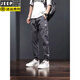 JEEP SPIRIT jeans men's summer thin loose tying feet Harun work pants men's versatile Korean style trendy casual nine-point pants Z01 black 4XL