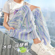 Yoyo one (Yoyo one) girls summer pants 2025 new thin wide-leg pants children's cool pants girls large children summer ice silk mosquito-proof pants 15090 tie-dye + 9889 white [set] 130cm