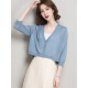Gomila short knitted sweater women's cardigan thin shawl short ice silk outer wear women's summer coat with suspender blouse haze blue L