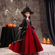 Xiaokayinon Halloween children's costume girl princess dress witch little girl costume prom dress cosplay character burgundy long style (star hat + cloak) 130