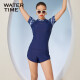 WaterTime/Shuichuan swimsuit women's conservative slimming belly-covering split boxer short-sleeved hot spring swimsuit blue L