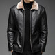Hengyuanxiang new PU leather leather jacket men's autumn and winter solid color jacket velvet thickened jacket middle-aged men's warm tops black velvet 2XL