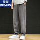 罗蒙（ROMON）夏季中国风亚麻男裤子宽松直筒哈伦裤男士棉麻休闲裤男装大码长裤 8011藏青色 2XL【参考体重155-170斤】