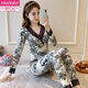 Modale Herbstkleidung und Herbsthose V-Ausschnitt Thermal Unterwäsche Frauenanzug enge Basishirt Herbst und Winter Mode Tinte Malerei Home Clothing 9905 V-Ausschnitt Spitze L.