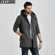 JEEP风衣男士中长款连帽春秋季工装韩版潮流休闲春秋外套 灰色 XL