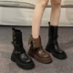 Yupinjia British style Martin boots for women retro mid-tube thick-soled black short boots brown Maillard slimming and heightening short boots black 38