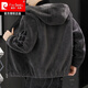 Pierre Cardin sherpa hooded jacket men's autumn and winter polar fleece plus velvet thickened warm jacket men's coat knitted hooded gray 3XL (recommended 145-160Jin Jin equals 0.5 kg)