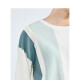 INMAN pure linen series spring and autumn ramie cotton round neck personalized splicing fashion versatile slimming pullover sweater for women [1893 light aqua M