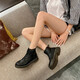 ZHR women's boots real cowhide INS trendy Martin boots for women 6-hole fashionable internet celebrity style versatile short boots for women thick sole height-enhancing and lightweight G316H black 37