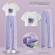 
Youyou 1 point girls summer suit children fashionable new short-sleeved pants big children girl summer wide-leg casual 15009 purple + 9922 white 160cm