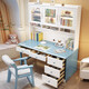 Bamboo sound desk solid wood computer desk bookshelf bookcase integrated combination study table and chair bedroom student writing desk home solid wood color single table 140x60x186cm