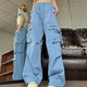 Poum Work Hosen Herren-Dünne Weitbeinhosen Sommer Neuer Amerikaner Retro Lose boden-weiße Paar Style Casual DDD-717 Apricot M.