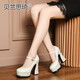 Belan Siqi Spring y Autumn New Style Cow Wide One-Strip Round Toe Impermevia Talón grueso Shoes Single Heels High Sombe Black 37 Black 37