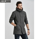 JEEP风衣男士中长款连帽春秋季工装韩版潮流休闲春秋外套 灰色 XL