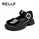 Belle children's shoes, girls' loafers, Mary Jane spring new fashion shoes, British style princess shoes, children's leather shoes, black 35, foot length 21.2-21.6cm