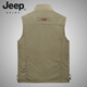 JEEP SPIRIT春季薄款爸爸装中老年男士马甲口袋钓鱼背心坎肩休闲工装外套爷爷 军绿 L