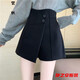 Rongxitu-Shorts für Frauen im Herbst und Winter Neue Stil mit hoher Taille mit breiten Beinen von außen und vielseitig schlank-solide Stiefelhosen außen und Rockhosen an der Außenseite. Shorts (6218 Black) S 80-90jin [Jin ist gleich 0,5 kg]