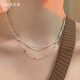Lnieer silver broken several taels of silver necklace women's clavicle chain stacked high-end S925 silver iu same style rainbow bean bead necklace colored beads broken silver necklace looks great when worn alone or stacked