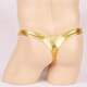 Men's glossy patent leather thong sexy thin belt men's protruding tight low-waist sexy underwear gold one size