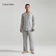 
Calvin Klein underwear autumn and winter men's fashionable casual checked button lapel comfortable home long-sleeved pajamas NM1428O P7A-Dove Gray L