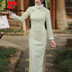 皮尔卡丹（pierre cardin）旗袍女2025秋冬新款年年轻款长袖高端气质改良连衣裙蕾丝加绒冬款 酒红针织1098 L