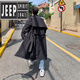 JEEP SPIRIT Balma Ken Trench Coat Men's Mid-Length Autumn Light-Mature Style Godfather Jacket Waisted Kensington German Civilian Coat Black M