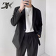 DK brand suit suit men's loose small suit jacket high-end autumn light mature style casual Korean style versatile set light gray stripes (top + pants) S