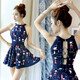 XMXT swimsuit ladies 2023 new one-piece dress style fashion conservative Korean style slimming and hiding sexy hot spring swimsuit 13603 blue 2XL (recommended 128-150Jin [Jin equals 0.5 kg])