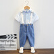 Bear Elf (Xiaoxiongjingling) Jungenkleid Sommer-Kinderanzug hübscher kleiner Jungen Blumen Boy Host Overss Chors Performance Anzug kurzärmeliges Hemd + Blau-Gitter-Shorts + Fliege + Riemen 120 Größe (empfohlenes Gewicht 37-43 Jin [Jin gleich 0,5 kg]))
