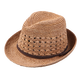 Mr DUCK进口手工编织拉菲草帽男女 可折叠爵士礼帽 防晒遮阳镂空透气草帽 MS17008-棕色 L码（适合60CM及以上头围）