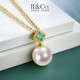 IL&CO Youke birthday gift white jasmine Akoya seawater pearl pendant female yellow 18K gold inlaid with emerald AKOYA pearl 8.5-9MM