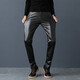 SexeMara new leather pants for men slim motorcycle tight black motorcycle foot pants spring and autumn plus velvet thick Korean version slim leather pants single thin leather 35 (2 feet 8)