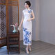 Timochi catwalk welcome cheongsam Chinese style blue and white porcelain long elegant young girl 2022 improved performance dress 2806 XL