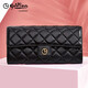 Goldlion long wallet for women 2025 new style cowhide clutch bag for girls with multiple card slots genuine leather light luxury ladies handbag high-end black FA021919-111