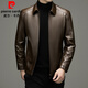 Pierre Cardin leather jacket men's autumn and winter warm velvet thickened PU leather jacket middle-aged dad wear business casual lapel leather jacket